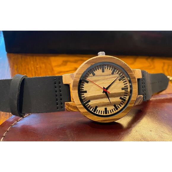 Men's 45mm Wood Watch, Father's Love to His Son Message. Poly Band - Picture 1 of 3